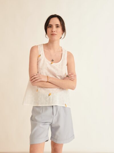 Top mujer sin mangas blanco bordado limones Malahierba SS26 Clohe (8)